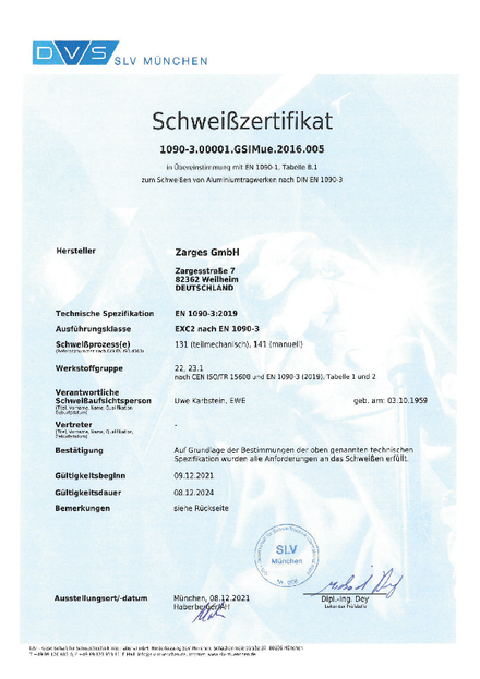 Zertifikat EN1090-3:2021 Weilheim Deutsch